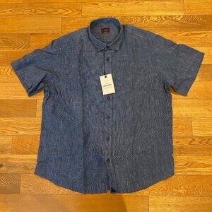 UNTUCKit Canon WF Shirt Mens XL Striped Blue Linen Short Sleeve Button Up NWT